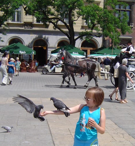 ja i gołębie na rynku w Krakowie