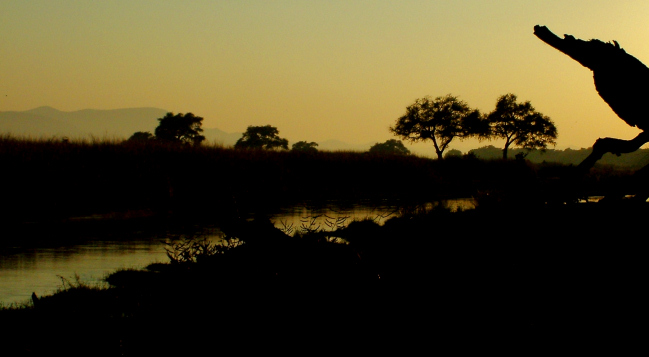 wschód słońca... Zambezi River, Zimbabwe, czerwiec 2005