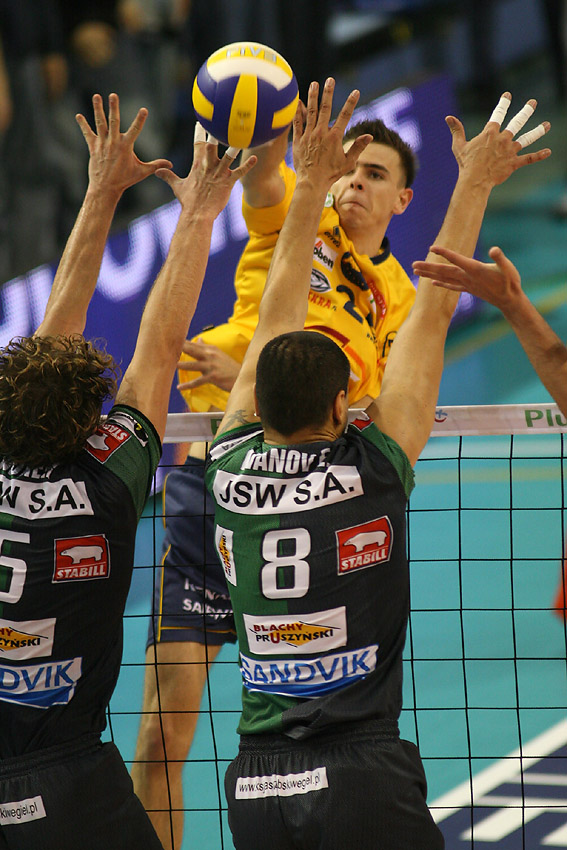 Mariusz Wlazly (Skra), Dawid Murek, Evgeni Ivanov (Jastrzebski Wegiel)