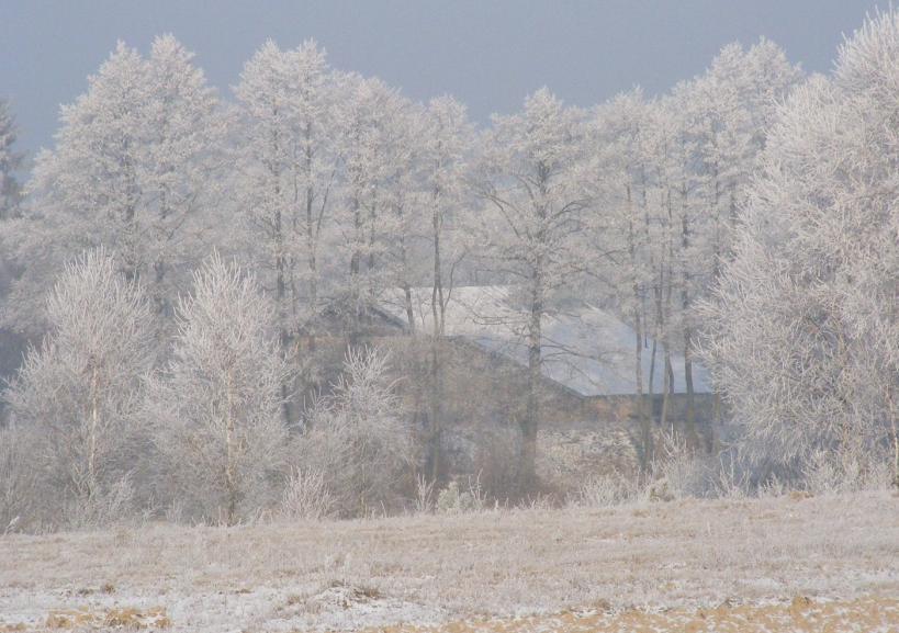 Stary młyn w zimowej scenerii