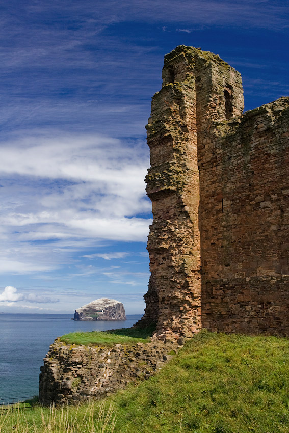 Bass Rock z zamku Tantallon, Szkocja