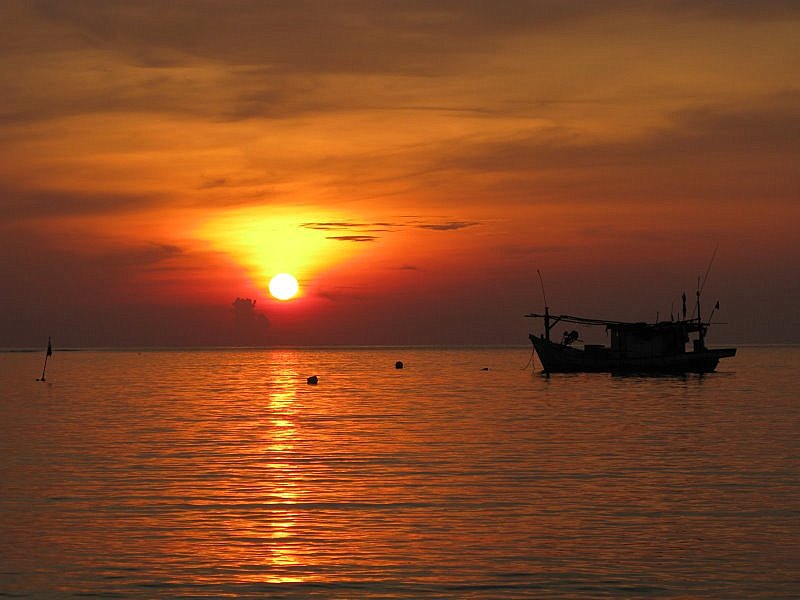 Fishing Junks At Sunset