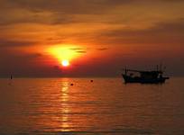 Fishing Junks At Sunset