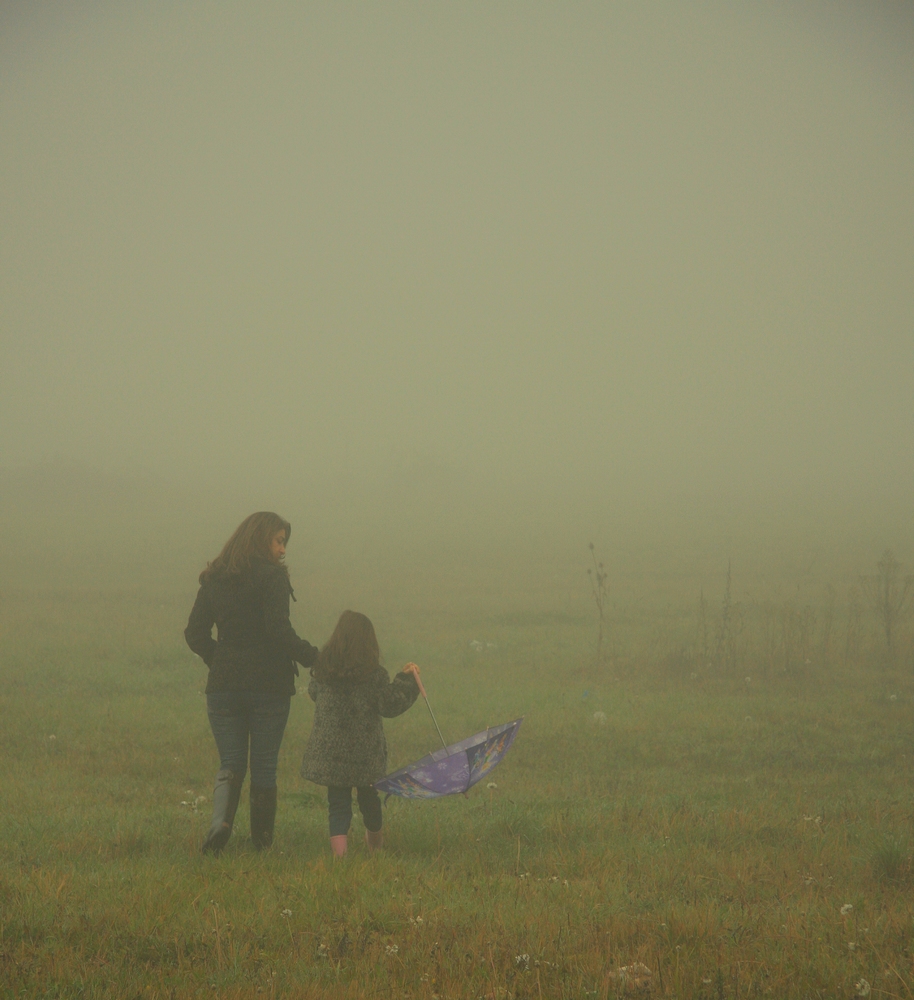 Foggy morning & rainbow umbrella ...