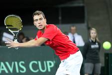 Jerzy Janowicz (Polska) vs Grega Żemlja (Słowenia) w meczu rozgrywek Pucharu Davisa.