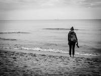 Girl, ships, sea