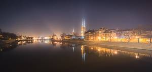 Wrocławska panorama nocą.