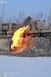 EHAZET Częstochowa - Wylewanie żużla stalowniczego z kadzi. / EHAZET Company, Department Czestochowa - the steel slag pouring down from the ladle.