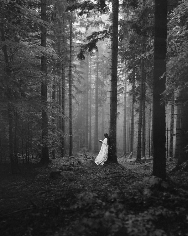 lady in forest